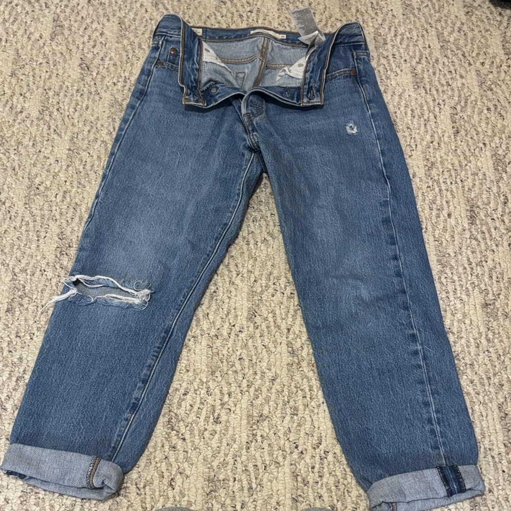 Levi's Blue Distressed Straight-Leg Jeans